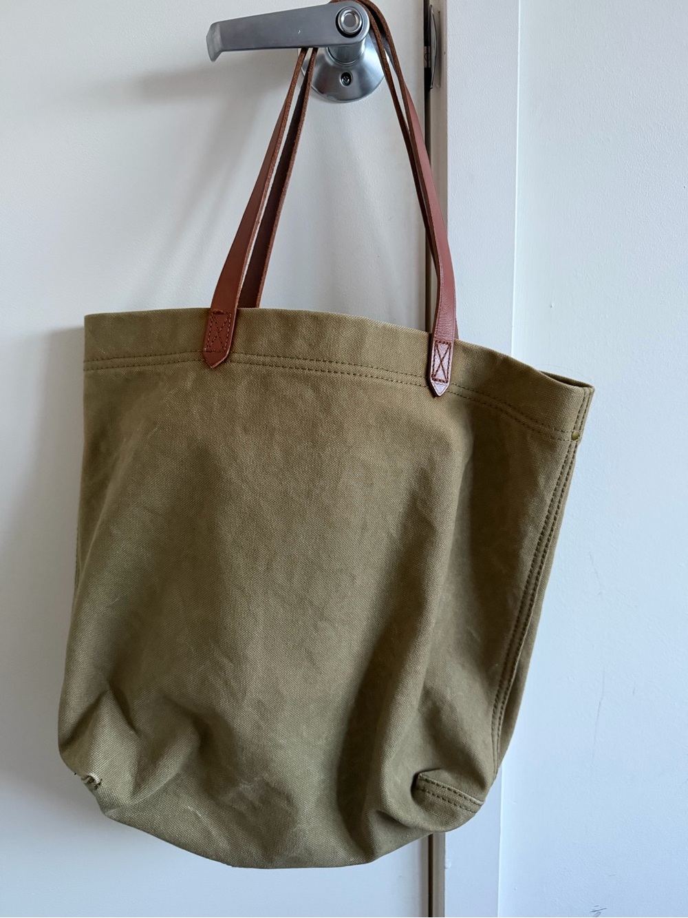 Madewell Olive Canvas Tote with Brown Leather Handles